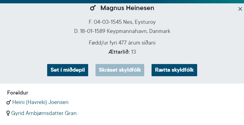 Magnus Heinason i aettarbandsskranni.